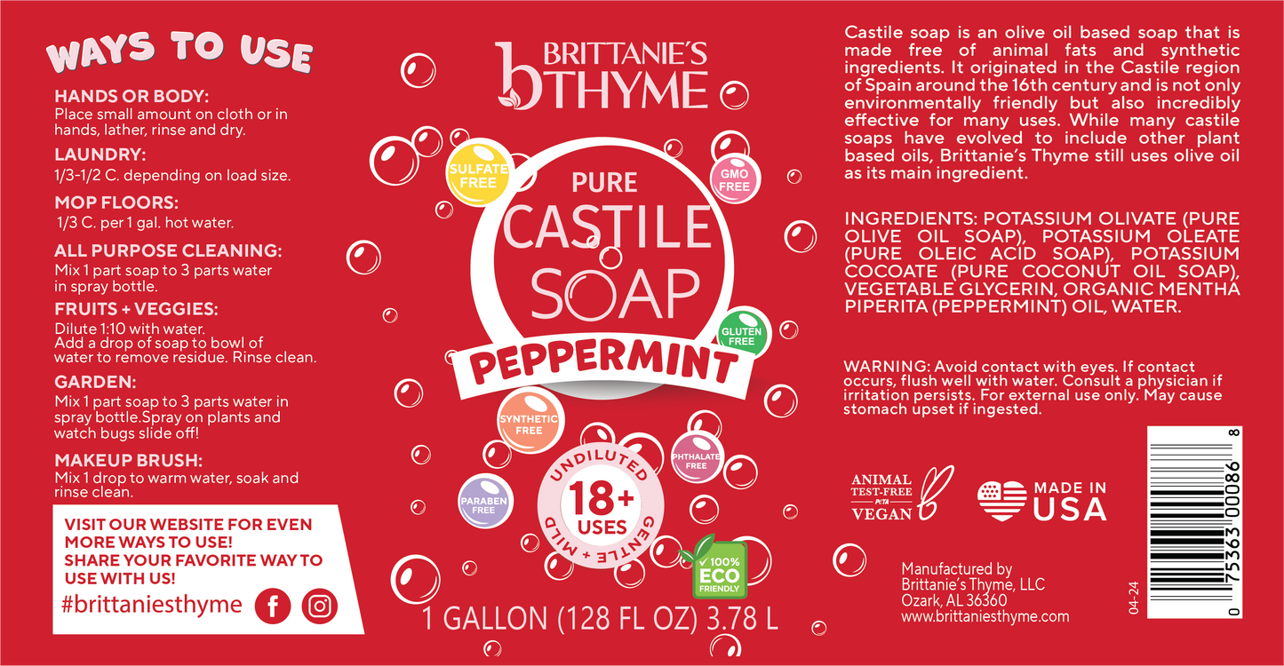 Peppermint Pure Castile Liquid Soap