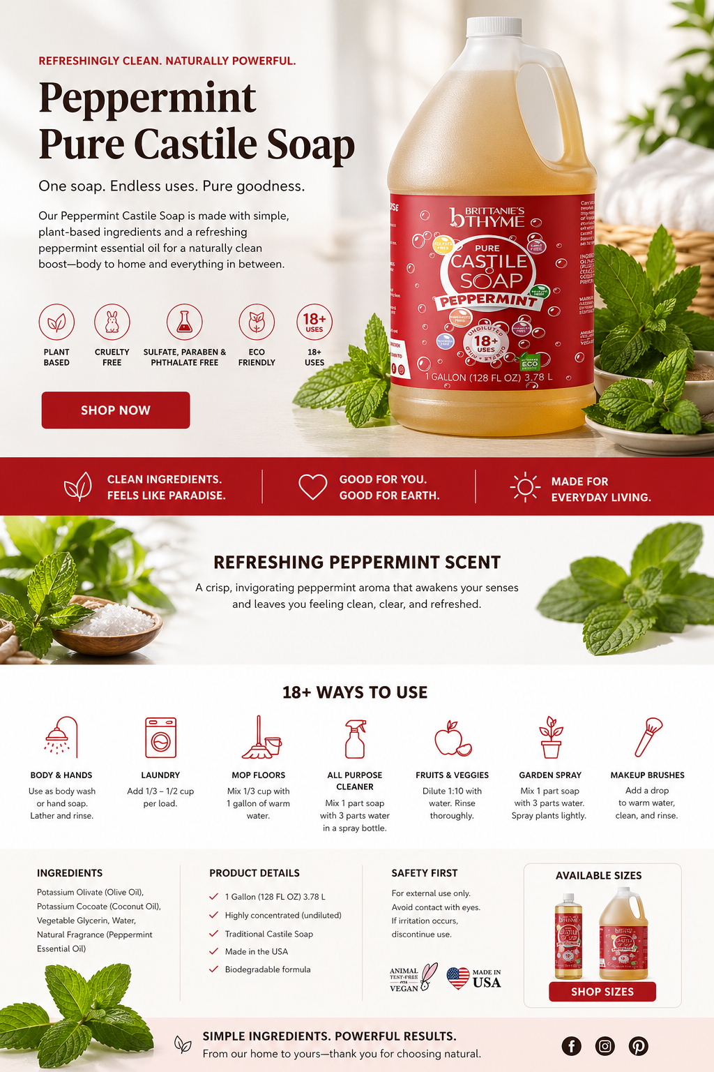 Peppermint Pure Castile Liquid Soap