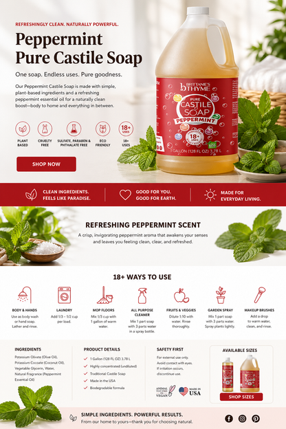 Peppermint Pure Castile Liquid Soap