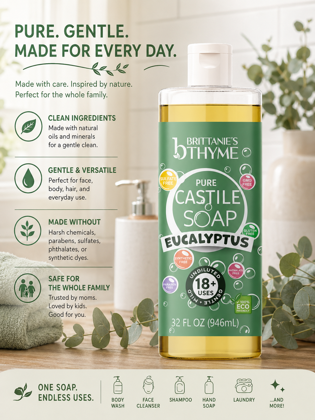 Eucalyptus Pure Castile Liquid Soap – Brittanie's Thyme