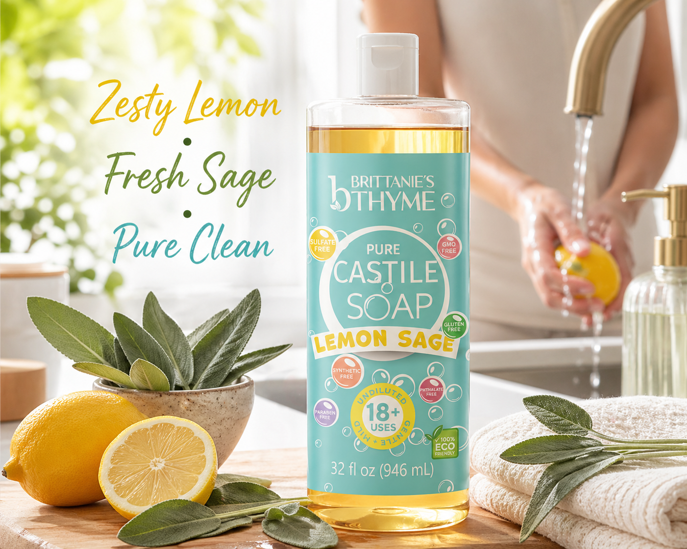 Lemon Sage Pure Castile Liquid Soap