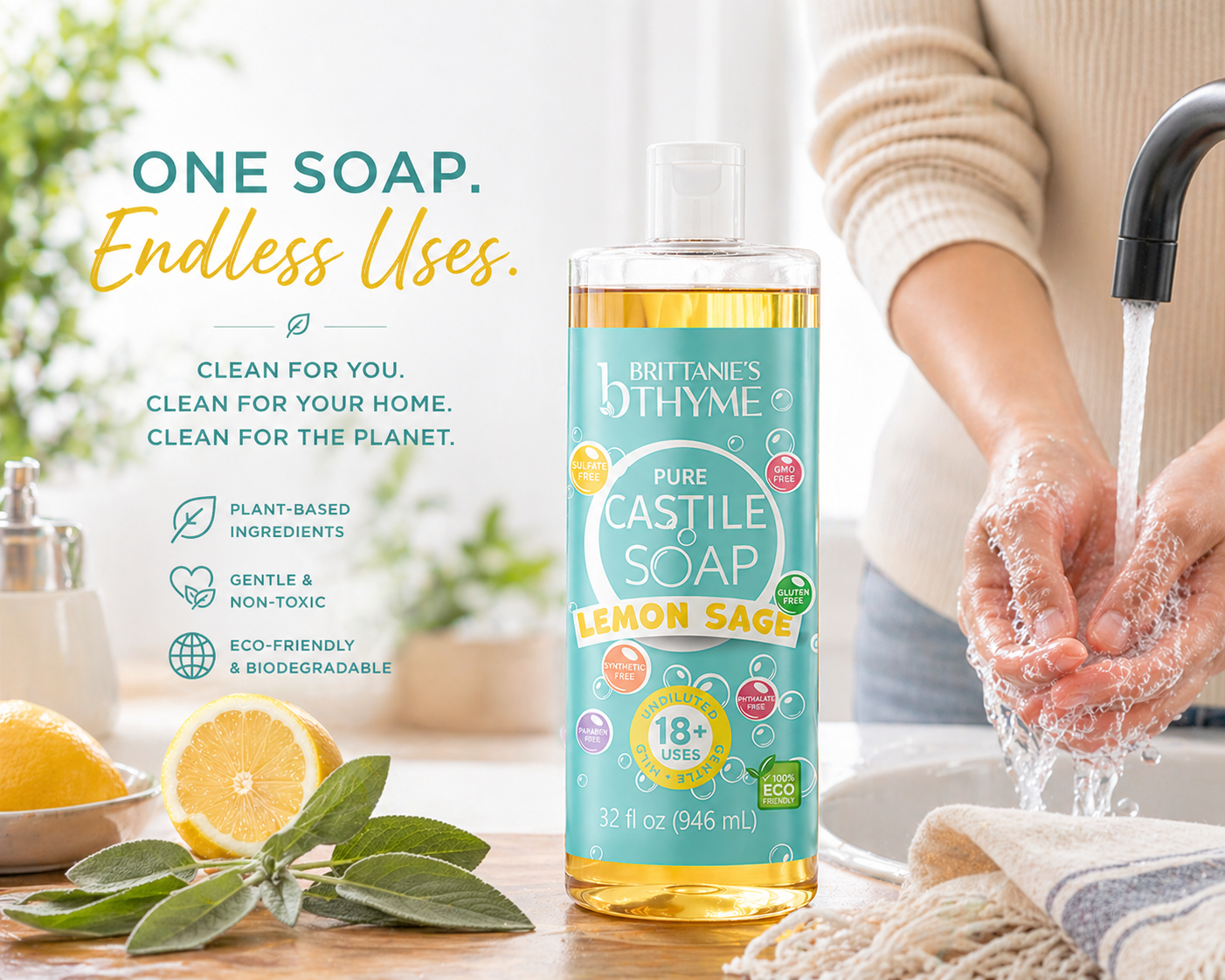 Lemon Sage Pure Castile Liquid Soap - Shop Now for Gentle, H