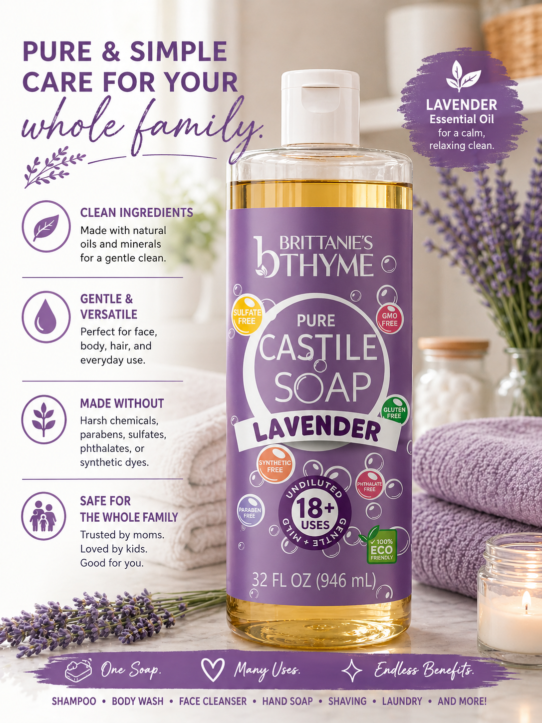 Lavender Pure Castile Liquid Soap - Shop Now for Gentle, Hyd