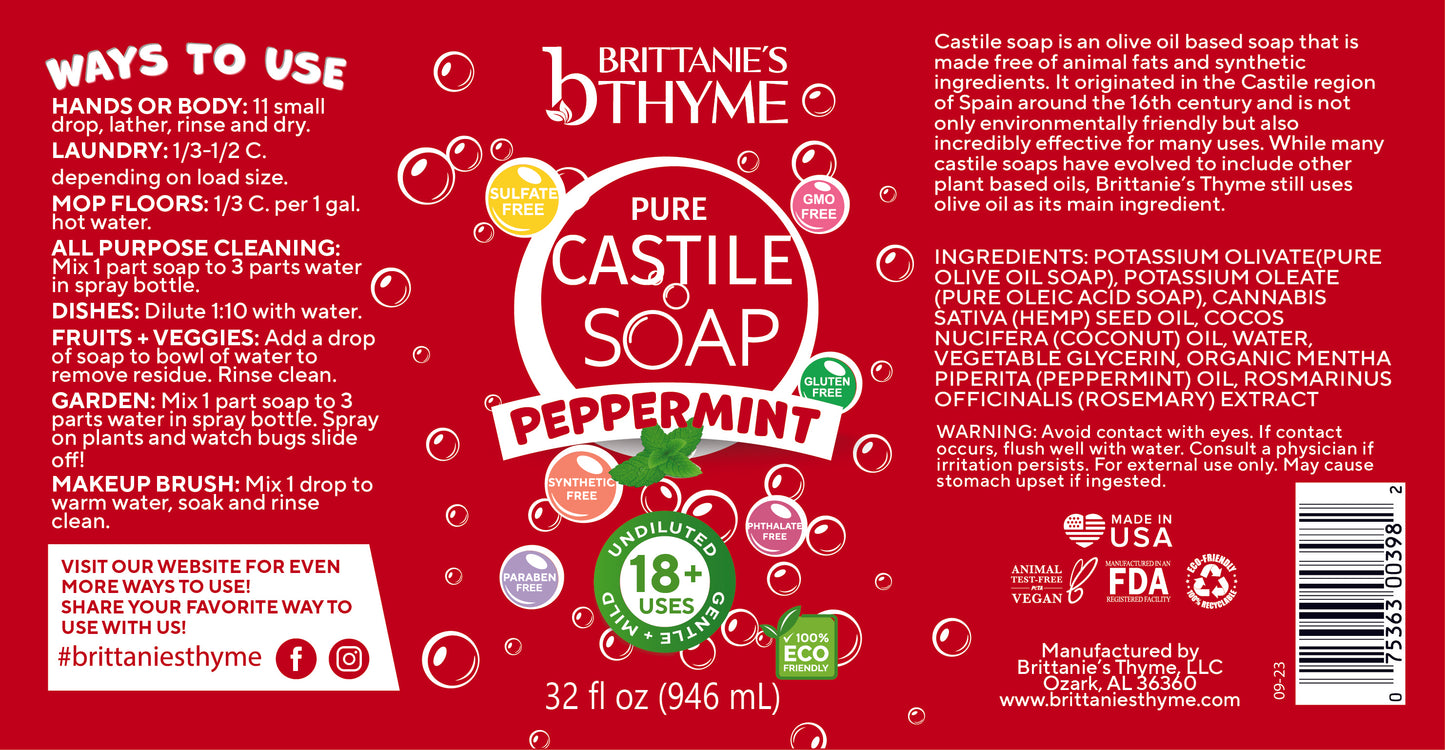 Peppermint Pure Castile Liquid Soap