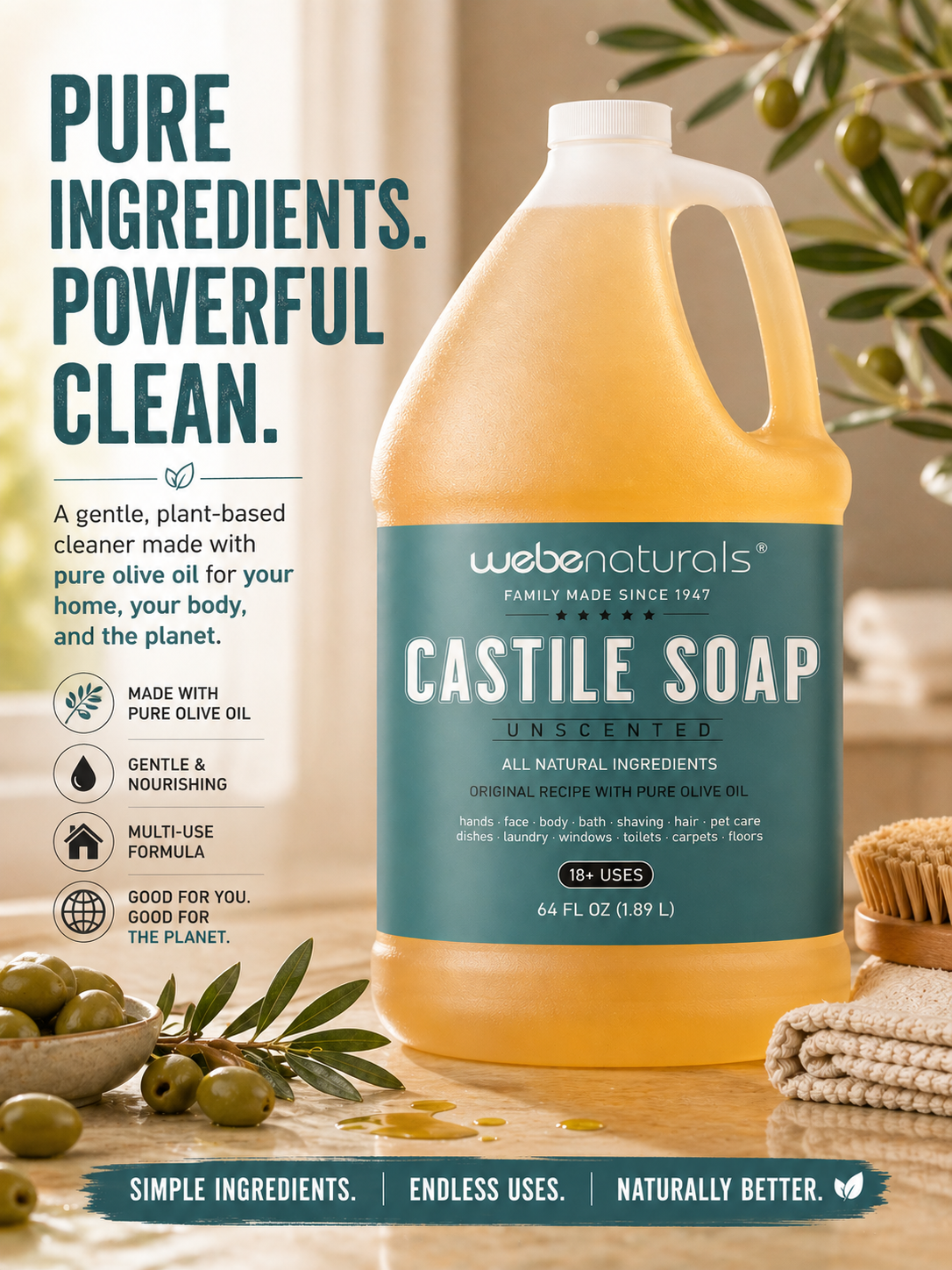 Webe ® Naturals 64oz Unscented Castile Soap